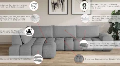 OTTO home Ecksofa »AZITA L-Form, XL 296 cm - Designsofa in Bubble-Optik« lose Rückenkissen, traumhafte Steppung