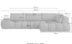 OTTO home Ecksofa »AZITA L-Form, XL 296 cm - Designsofa in Bubble-Optik« lose Rückenkissen, traumhafte Steppung