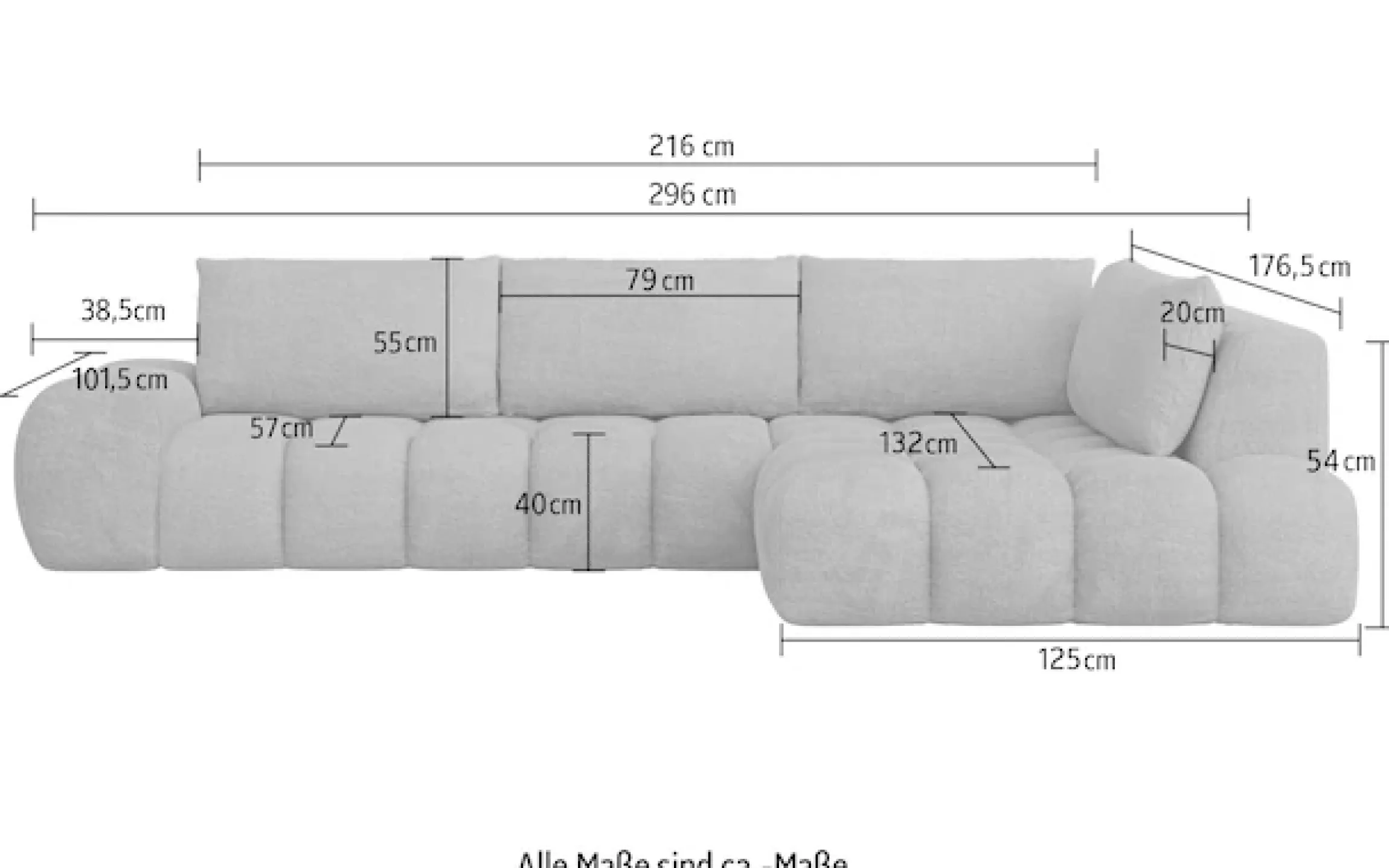 OTTO home Ecksofa »AZITA L-Form, XL 296 cm - Designsofa in Bubble-Optik« lose Rückenkissen, traumhafte Steppung