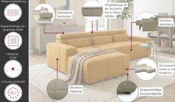 OTTO home Ecksofa »Ballerup 235 x 175 cm, auch mit verstellbarer Sitztiefe« Kopfteile verstellbar, aus pflegeleichtem, weichem Bezugsstoff, L-Form