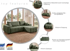 OTTO home Ecksofa »Bella Couch L-Form, B: 234 cm, Zierkissen inklusive« optional Schlaffunktion & Bettkasten, Wohnkomfort