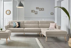 OTTO home Ecksofa »Bille L-Form« mit Naht im Rückenkissen und Beinen aus Eichenholz