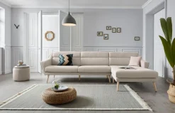 OTTO home Ecksofa »Bille L-Form« mit Naht im Rückenkissen und Beinen aus Eichenholz