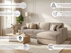 OTTO home Ecksofa »BORNHOLM 2.0 L-Form, Breite 220 cm, Verlässliche Qualität, Chenille« Recamiere links/rechts bestellbar, Bezug - Chenille oder Struktur