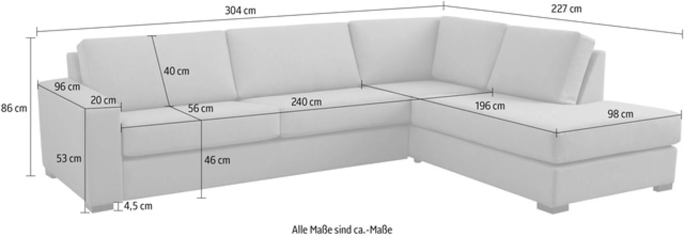 OTTO home Ecksofa »Branwell« Breite 304 cm, Struktur fein, mit Wellenunterfederung
