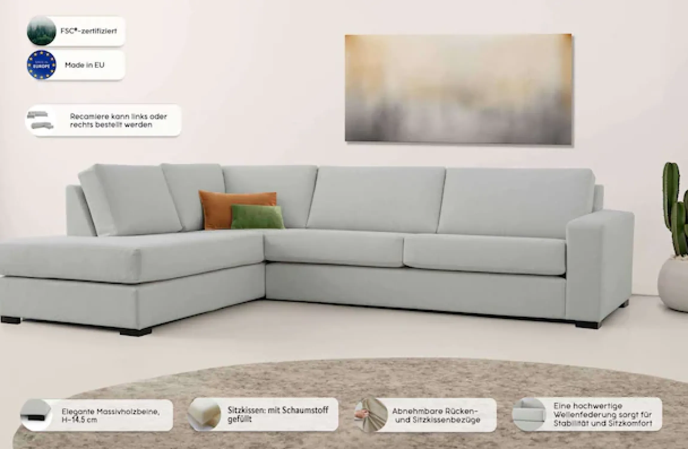 OTTO home Ecksofa »Branwell« Breite 304 cm, Struktur fein, mit Wellenunterfederung