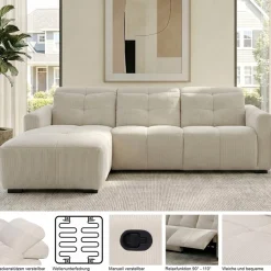OTTO home Ecksofa »CAARLA Webstoff, L-Form, 261 cm, man. o. elektr. Relaxfunktion (USB)« mit USB-A und USB-C bei elektrischer Ausführung, Kopfteilverstellung