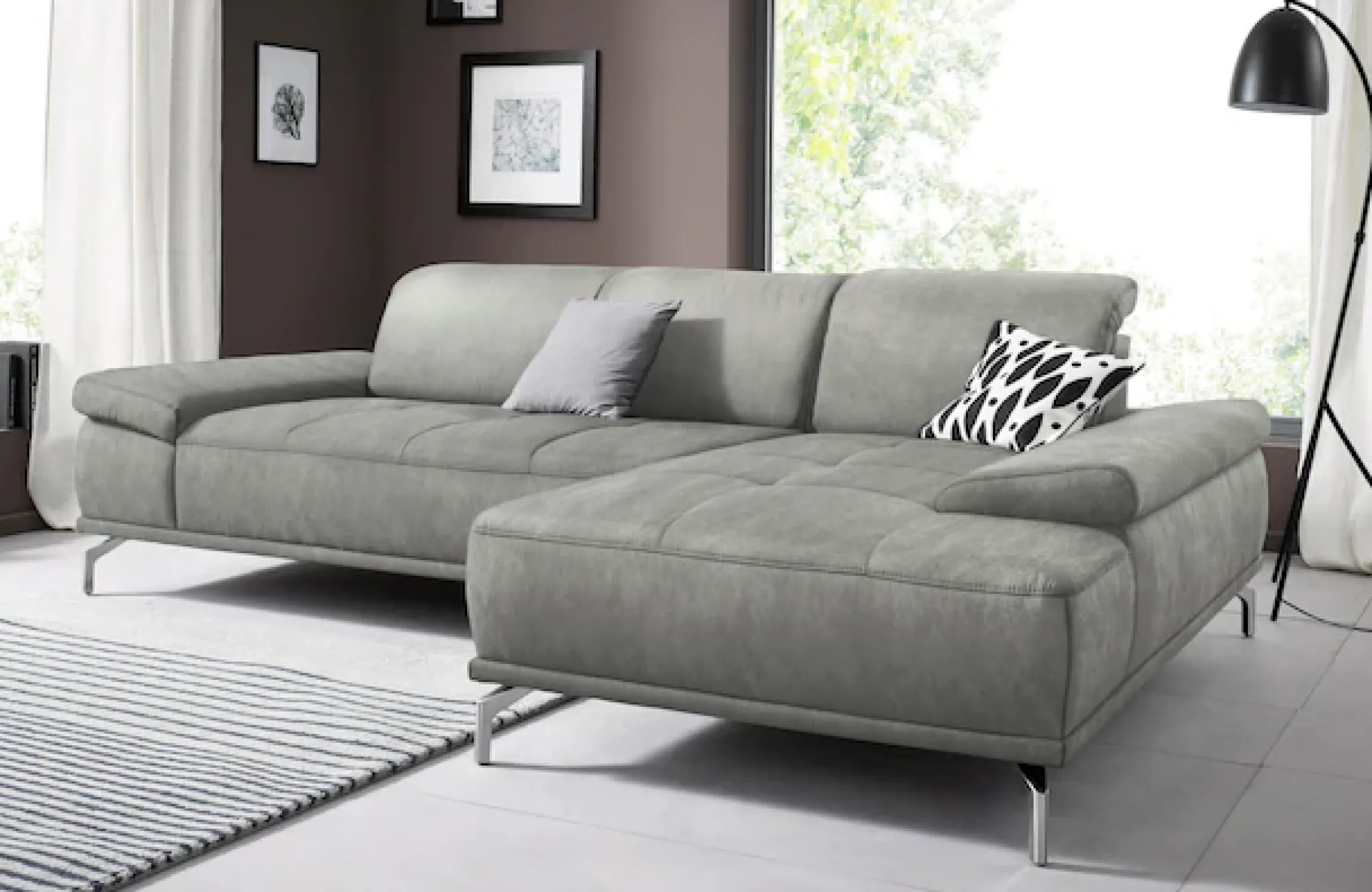 OTTO home Ecksofa »Caluna, L-Form, B:280cm, Federkern, in Stoff und Leder« Inkl.Sitztiefenverstellung, wahlweise mit Kopf- und Armteilverstellung