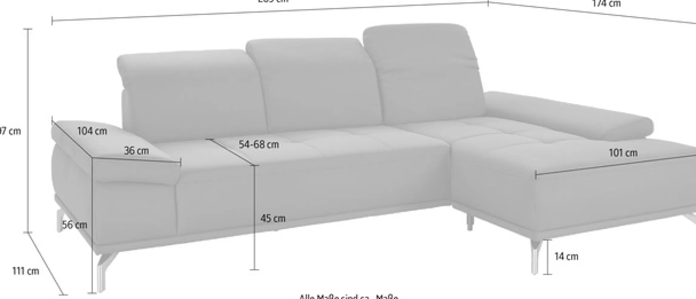 OTTO home Ecksofa »Caluna, L-Form, B:280cm, Federkern, in Stoff und Leder« Inkl.Sitztiefenverstellung, wahlweise mit Kopf- und Armteilverstellung