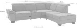 OTTO home Ecksofa »Cornwall L-Form« mit Sitztiefenverstellung, Schlaffunktion & Kopfteilverstellung