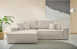 OTTO home Ecksofa »FINNLEY Struktur fein, L-Form 257 cm, Schlafsofa« mit Bettkasten, in Bouclé, Struktur fein und Mega Cord