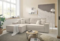 OTTO home Ecksofa »FINNLEY Struktur fein, L-Form 257 cm, Schlafsofa« mit Bettkasten, in Bouclé, Struktur fein und Mega Cord