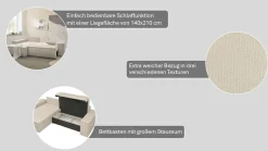OTTO home Ecksofa »FINNLEY Struktur fein, L-Form 257 cm, Schlafsofa« mit Bettkasten, in Bouclé, Struktur fein und Mega Cord