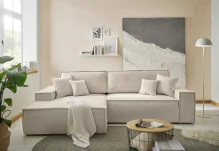 OTTO home Ecksofa »FINNLEY Struktur fein, L-Form 257 cm, Schlafsofa« mit Bettkasten, in Bouclé, Struktur fein und Mega Cord