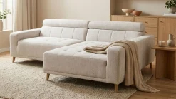 OTTO home Ecksofa »Greevy 248 x 172 cm mit Steppungen, für gängige Saugroboter geeignet« Kopfteile verstellbar, aus pflegeleichtem, weichem Luxus-Microfaser