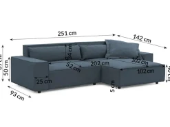 OTTO home Ecksofa »KINLEE Design-Sofa mit Recamiere rechts/links, Maße B/T/H 251/144/70cm« L-Form mit Wellenunterfederung, ohne Bettfunktion, modern und beguem