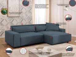 OTTO home Ecksofa »KINLEE Design-Sofa mit Recamiere rechts/links, Maße B/T/H 251/144/70cm« L-Form mit Wellenunterfederung, ohne Bettfunktion, modern und beguem
