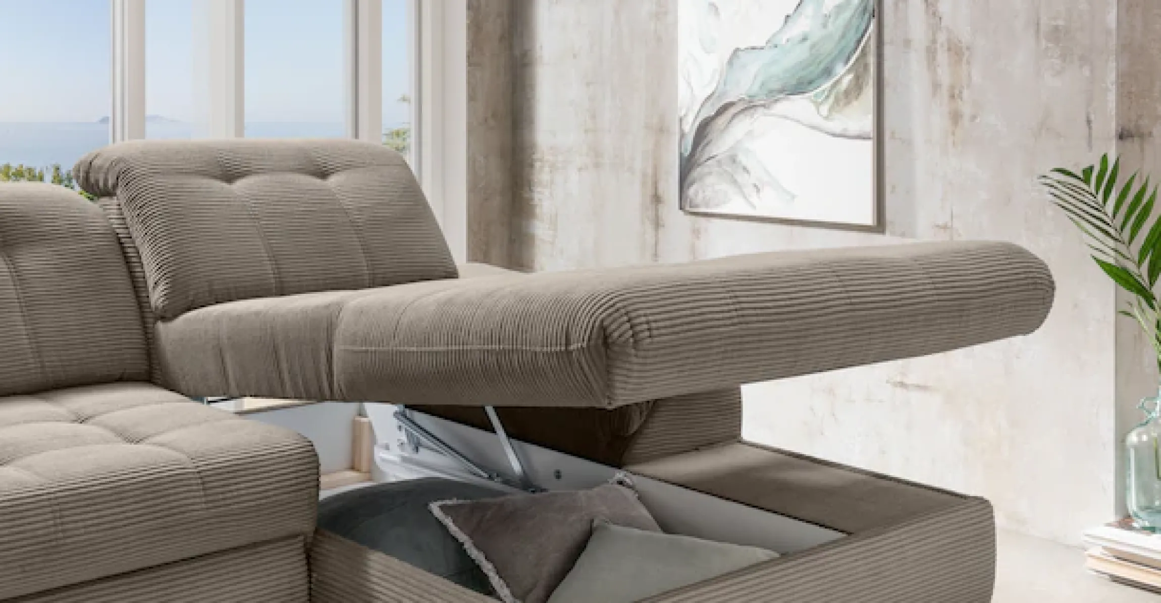 OTTO home Ecksofa »Lazio multifunktion, bequem, tolle Detailverarbeitung, Breite 273cm« L-Form, Bettkasten, Schlaffunktion, Sitztiefenverstellung