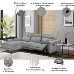 OTTO home Ecksofa »LUND Cord, L-Form, 261 cm, man. o. elektr. Relaxfunktion (mit USB-A)« mit USB A-Anschluss bei elektrischer Variante und Kopfteilverstellung