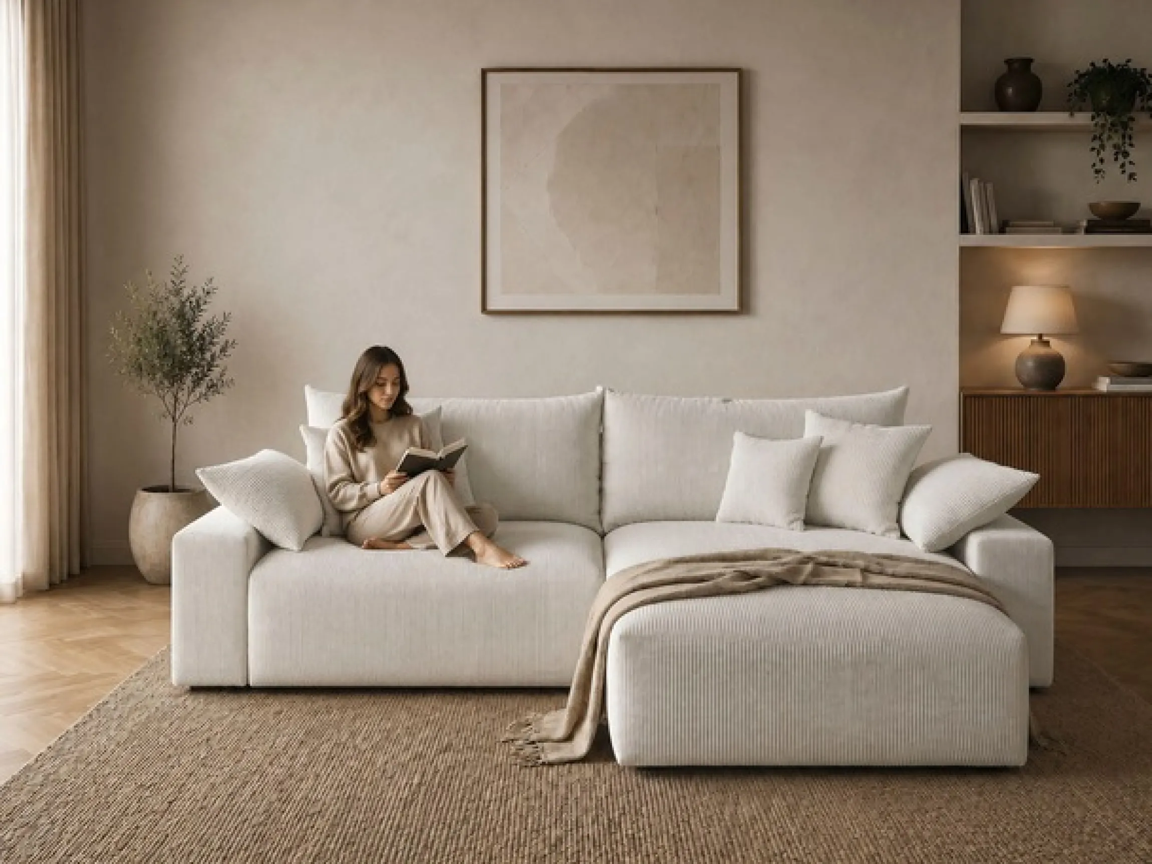OTTO home Ecksofa Mega-Sofa wahlweise in Cord oder Bouclé, mit Federkern & 6 Zierkissen