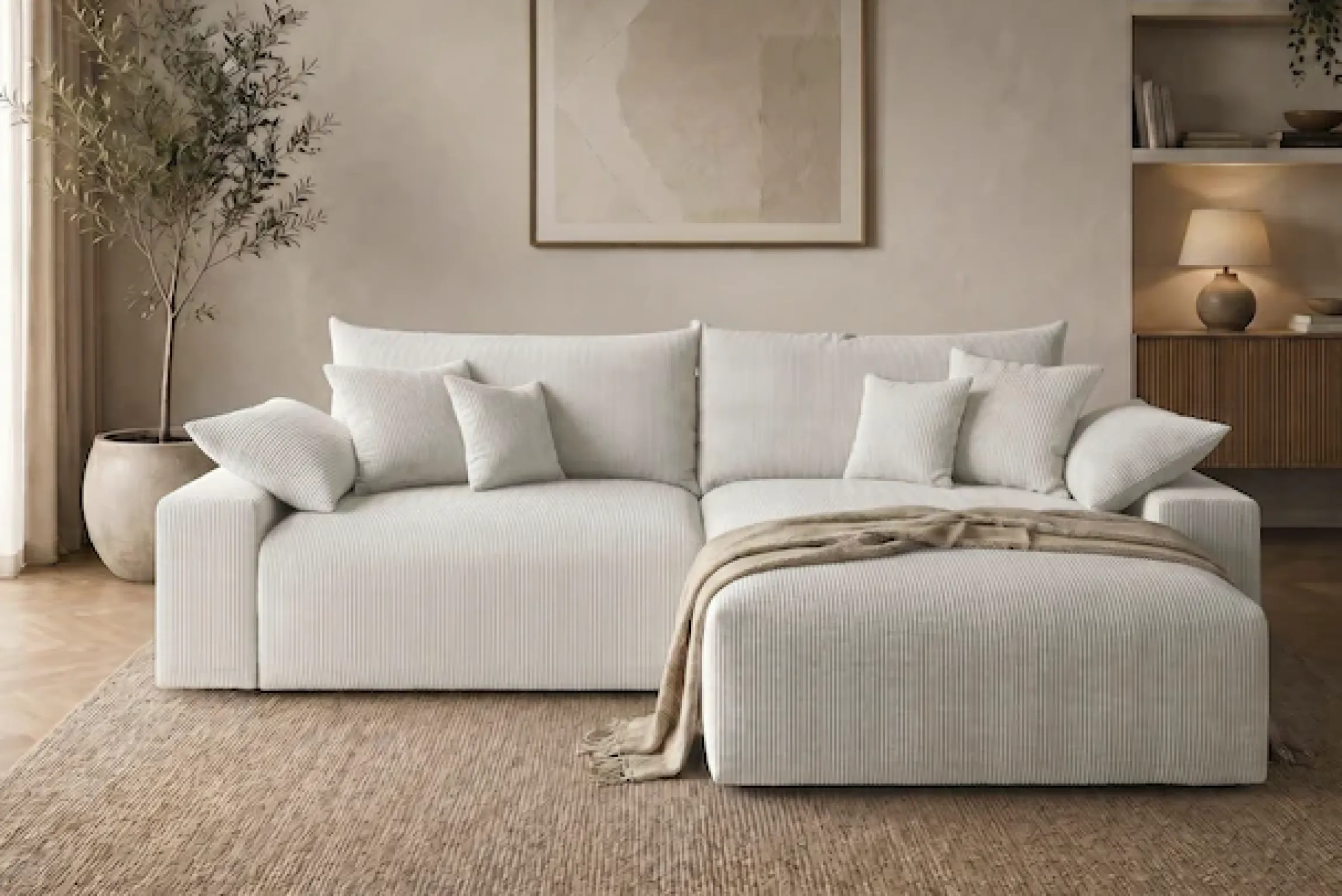 OTTO home Ecksofa Mega-Sofa wahlweise in Cord oder Bouclé, mit Federkern & 6 Zierkissen