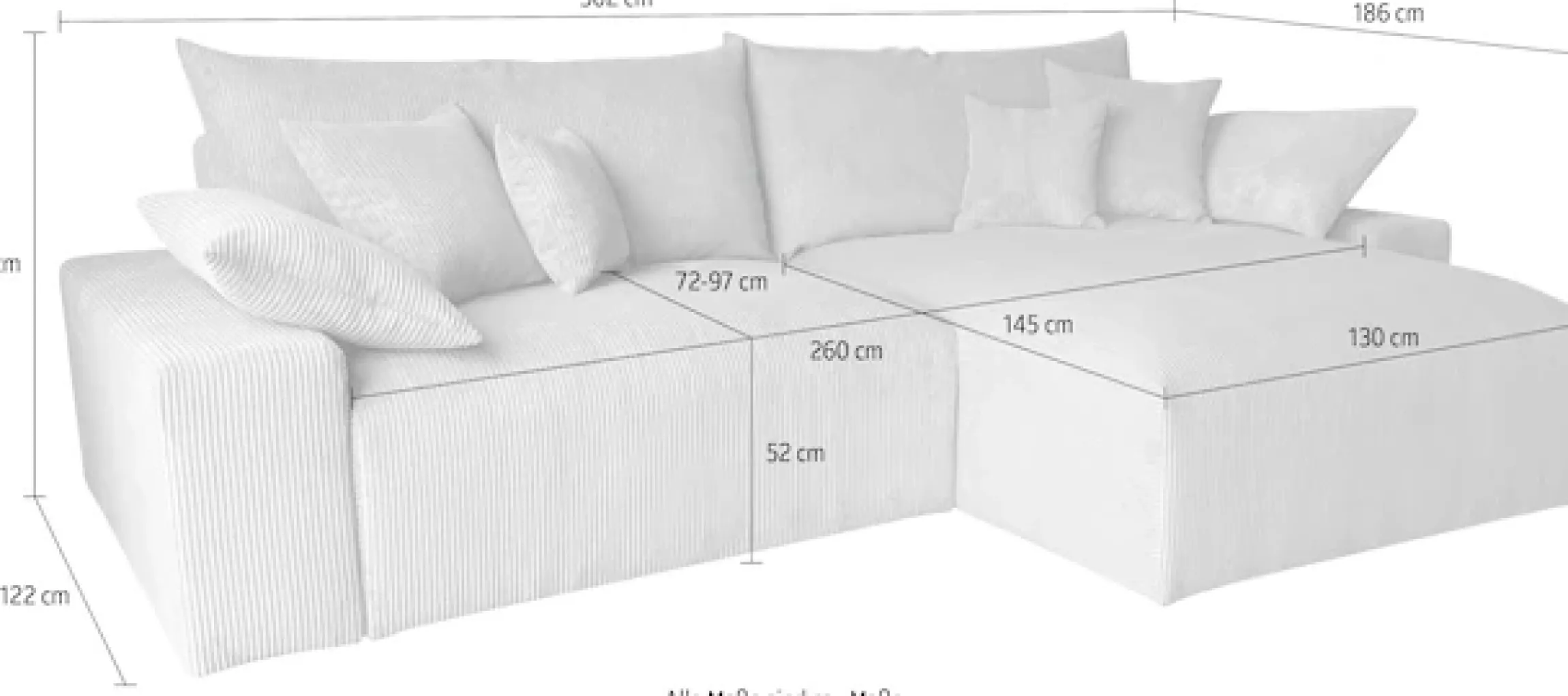OTTO home Ecksofa Mega-Sofa wahlweise in Cord oder Bouclé, mit Federkern & 6 Zierkissen