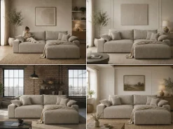 OTTO home Ecksofa Mega-Sofa wahlweise in Cord oder Bouclé, mit Federkern & 6 Zierkissen