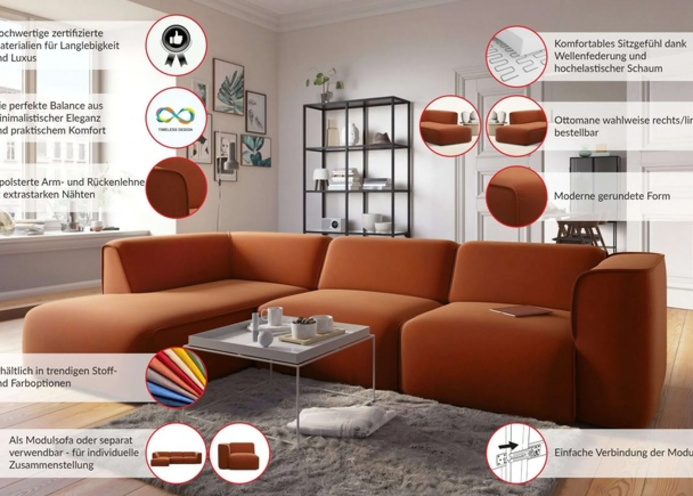 OTTO home Ecksofa »Merid L-Form, B: 295 cm - OTTO. Verlässliche Qualität.« jederzeit durch Module erweiterbar