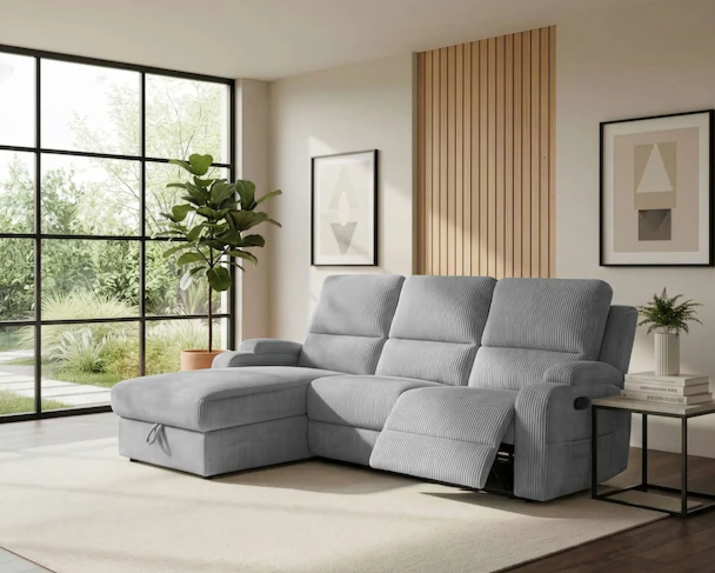 OTTO home Ecksofa »NAPORI Cord, Multimediasofa, L-Form« man. oder elektr. Relaxfuntion, USB-A bei elektr. Variante, Staukasten