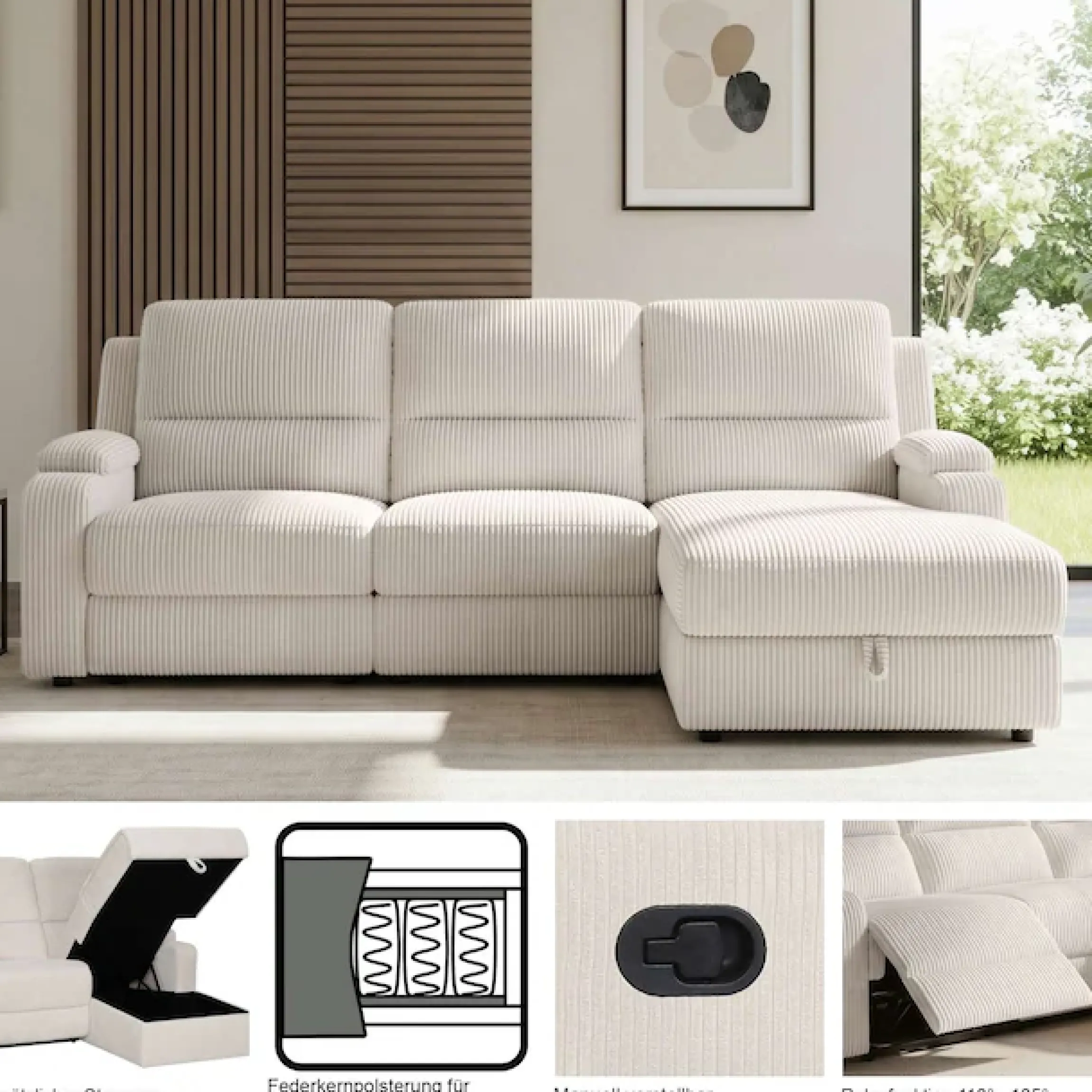 OTTO home Ecksofa »NAPORI Kunstleder, Multimediasofa, L-Form« man. oder elektr. Relaxfuntion, USB-A bei elektr. Variante, Staukasten