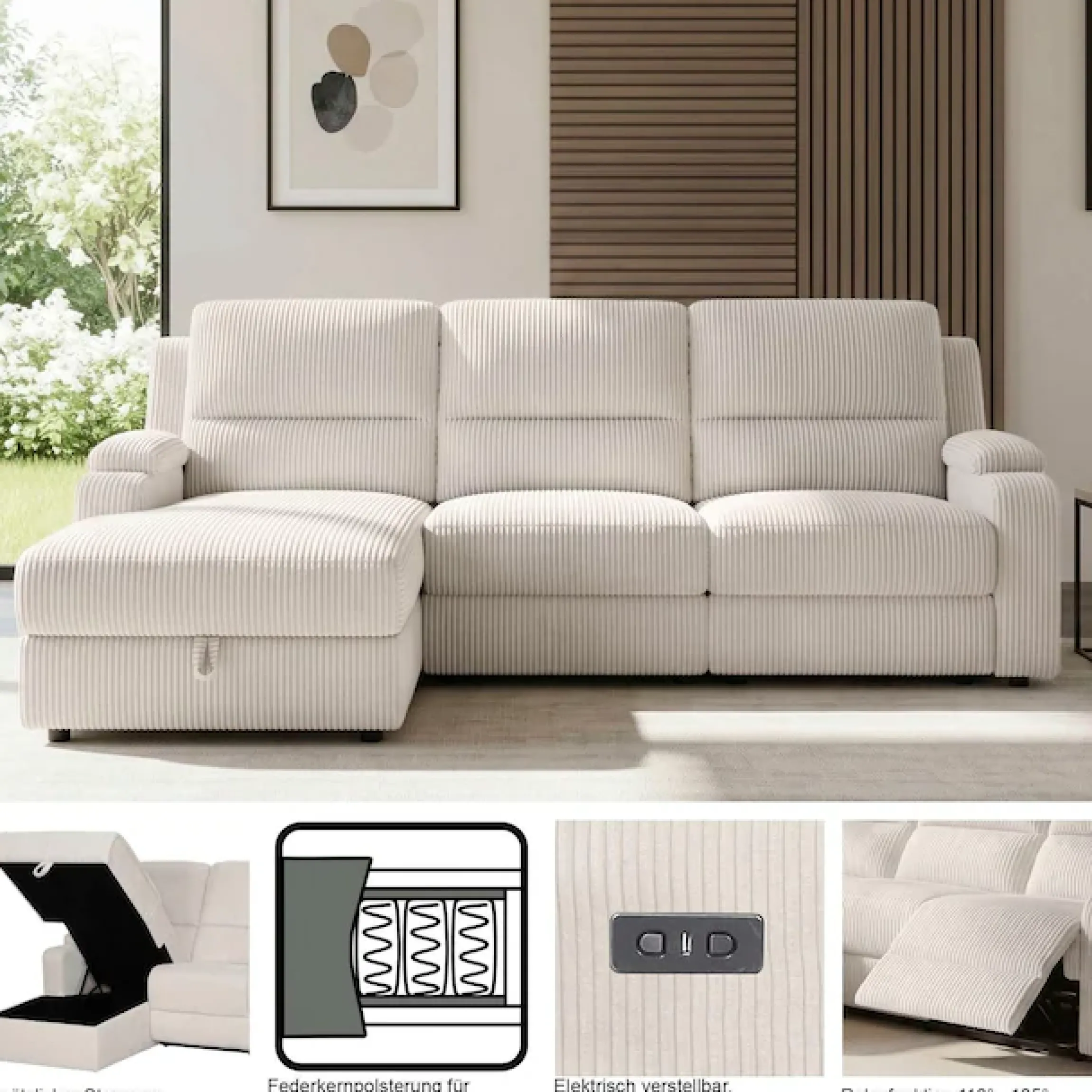 OTTO home Ecksofa »NAPORI Microfaser, Multimediasofa, L-Form« man. oder elektr. Relaxfuntion, USB-A bei elektr. Variante, Staukasten
