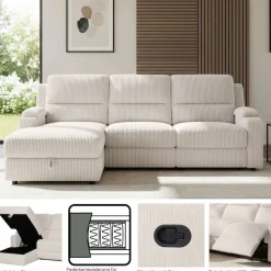OTTO home Ecksofa »NAPORI Struktur, Multimediasofa, L-Form« man. oder elektr. Relaxfuntion, USB-A bei elektr. Variante, Staukasten