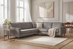 OTTO home Ecksofa »Pinto Skandi, 290 cm, Chenille, Struktur, Ottomane links / rechts« mit Keder, Massivholzfüße Eiche geräuchert, Wellenunterfederung