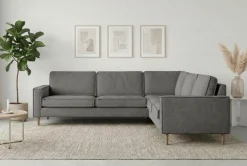 OTTO home Ecksofa »Pinto Skandi, 290 cm, Chenille, Struktur, Ottomane links / rechts« mit Keder, Massivholzfüße Eiche geräuchert, Wellenunterfederung