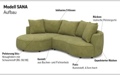 OTTO home Ecksofa »Sana L-Form, B: 260 cm, organische Form, Otto.Verlässliche Qualität« Loungesofa mit Wellenunterfederung