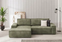 OTTO home Ecksofa »SHERWOOD Vintage Lederoptik L-Form, 267 cm« Schlaffunktion mit Bettkasten (210x136 cm), Cord, Vintage, Samtvelours
