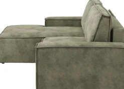 OTTO home Ecksofa »SHERWOOD Vintage Lederoptik L-Form, 267 cm« Schlaffunktion mit Bettkasten (210x136 cm), Cord, Vintage, Samtvelours