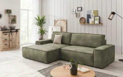 OTTO home Ecksofa »SHERWOOD Vintage Lederoptik L-Form, 267 cm« Schlaffunktion mit Bettkasten (210x136 cm), Cord, Vintage, Samtvelours