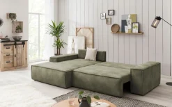 OTTO home Ecksofa »SHERWOOD Vintage Lederoptik L-Form, 267 cm« Schlaffunktion mit Bettkasten (210x136 cm), Cord, Vintage, Samtvelours