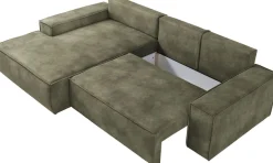 OTTO home Ecksofa »SHERWOOD Vintage Lederoptik L-Form, 267 cm« Schlaffunktion mit Bettkasten (210x136 cm), Cord, Vintage, Samtvelours