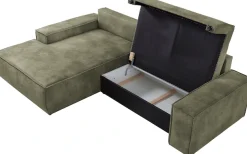 OTTO home Ecksofa »SHERWOOD Vintage Lederoptik L-Form, 267 cm« Schlaffunktion mit Bettkasten (210x136 cm), Cord, Vintage, Samtvelours