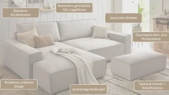 OTTO home Ecksofa »SHERWOOD XXL Cord 284, Big-Sofa L-Form, tiefe Sitzfläche 95 cm« Recamiere rechts/links, als Schlafsofa stellbar, Cord u. Leinenoptik