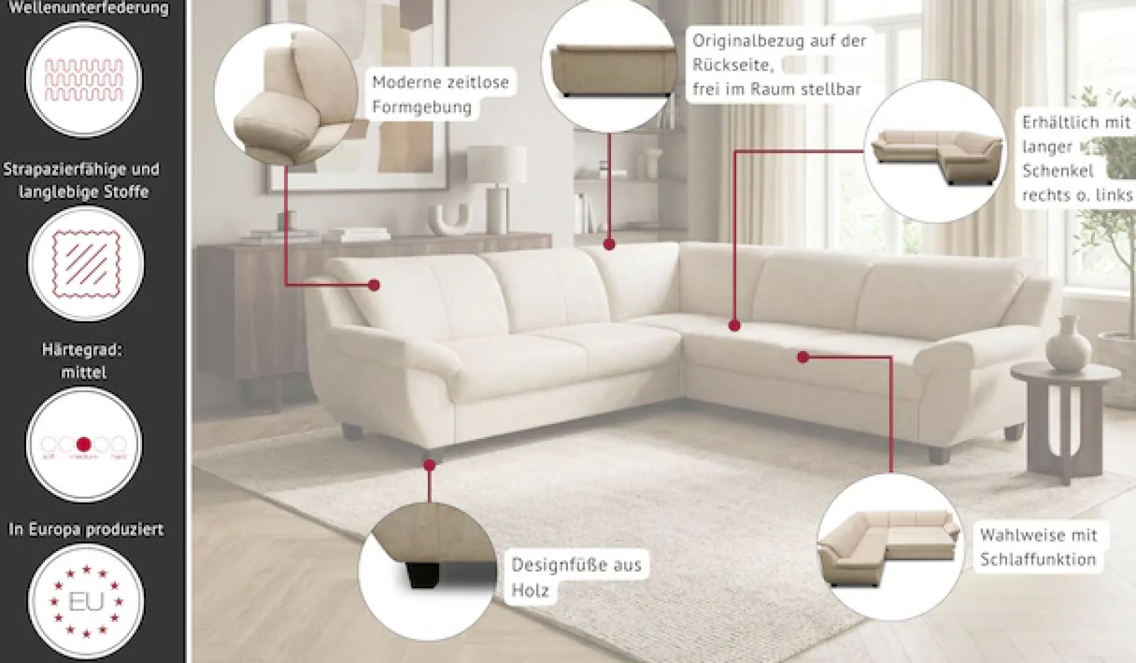OTTO home Ecksofa »Sillkeborg 251 x 251 cm, formschönes Sofa mit dunklen Füßen« aus haustierfreundlichem Pet Friendly Bezug