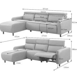 OTTO home Ecksofa »SKAANE in Cord, L-Form, 274 cm, manuelle u. elektrische Relaxfunktion,« rundes Design, Kopfteilverstellung, Federkernpolsterung