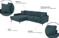 OTTO home Ecksofa »Summer L-Form, B: 280cm, in Cord & Struktur« wahlweise mit Kopfstützen, schwarze Metallfüße