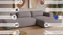 OTTO home Ecksofa »TIARRA Design-Sofa mit Ottomane recht/links bestellbar, Breite 287 cm« L-Form mit hochelastischer Schaum und Wellenunterfederung