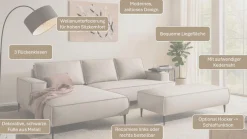 OTTO home Ecksofa »TVINNU Leinenoptik, L-Form, Breite 275 cm« wahlweise Recamiere rechts/links, schwarze Füße, bequemer Sitzkomfort
