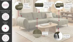 OTTO home Ecksofa »Viiborg 261 x 140 cm, mit Steppungen, elegant, modern« L-Form, pflegeleichter Bezug, hohe Füße - passend für Saugroboter!