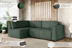 OTTO home Ecksofa »Zacharia wahlweise Schlafsofa mit Bettkasten, B/T/H 250/166/86 cm« L-Form mit Wellenunterfederung, Ottomane rechts oder links bestellbar