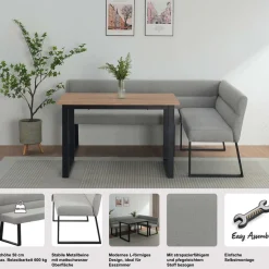 OTTO home Essbank »Ivanna« schwarzes Metallgestell, Webstoff Bezug, Breite 193/152